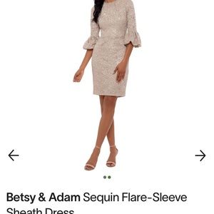 Betsy & Adam Gold Sequin Flare Sleeve Size 6P